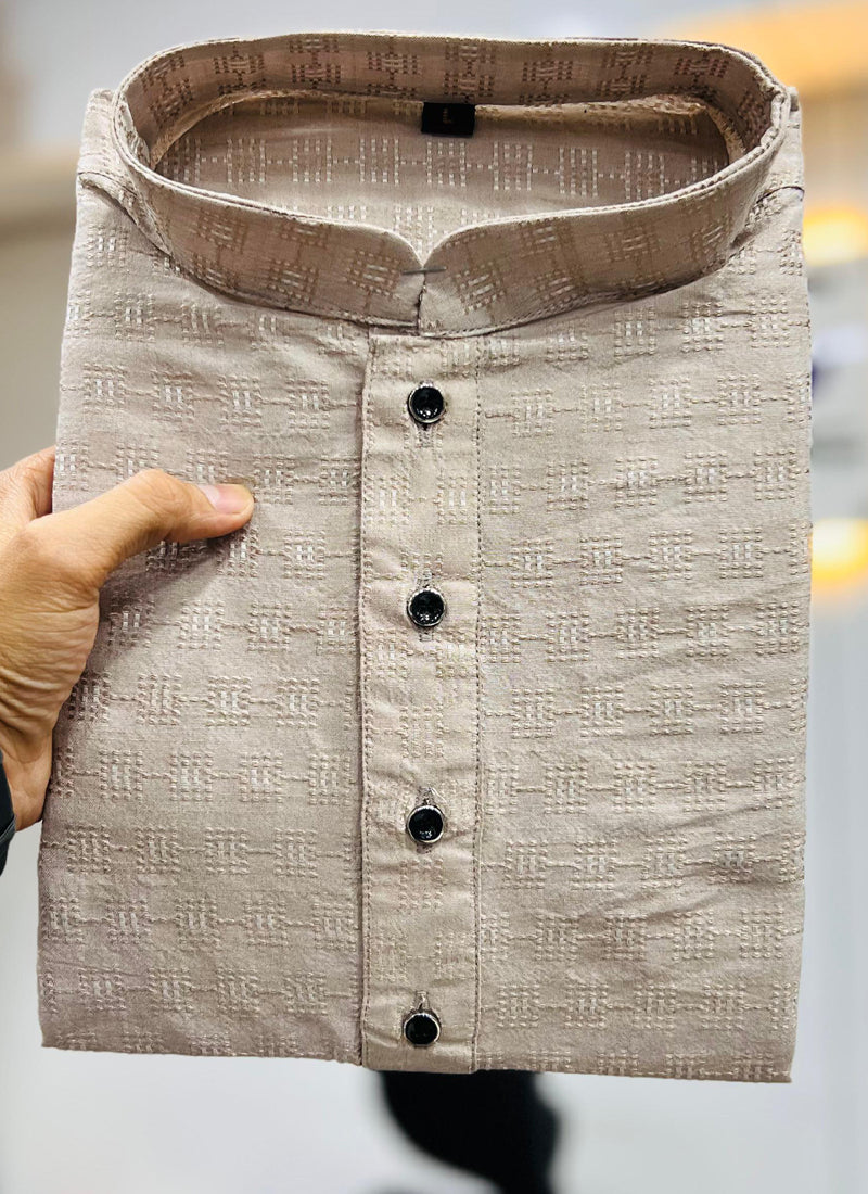 Prazu Fashion Beige Soft Jacquard With Self Buti Kurta