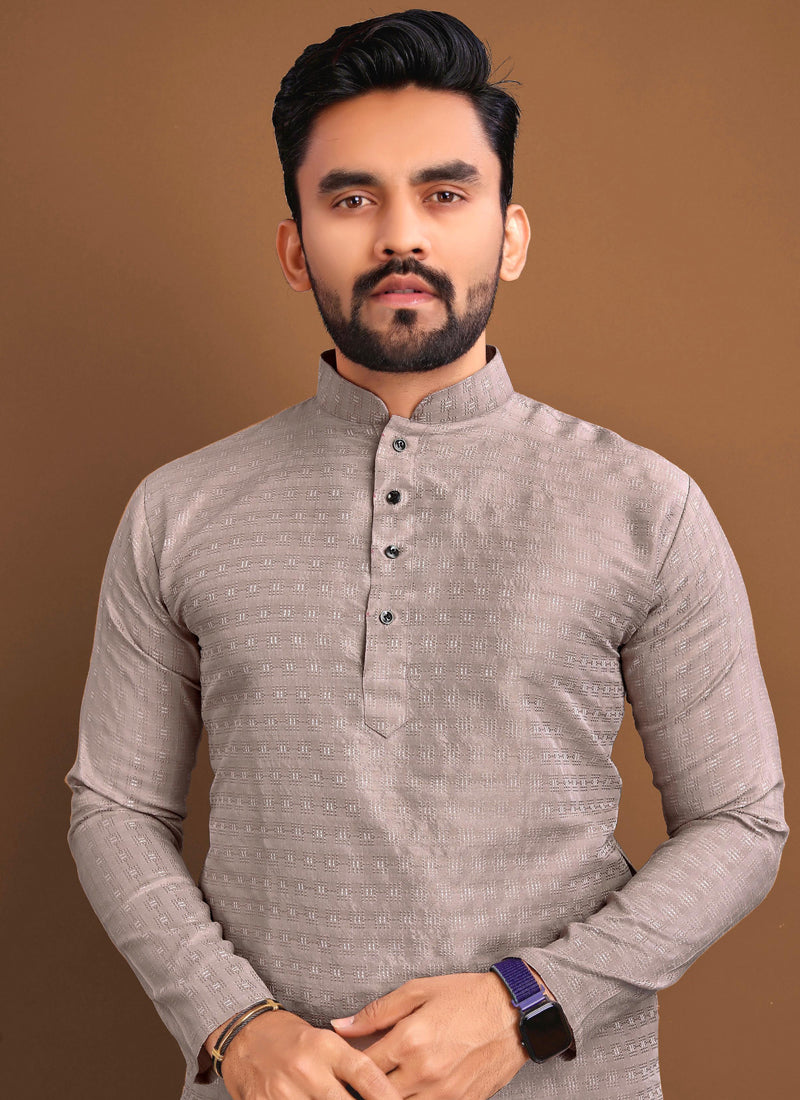 Prazu Fashion Beige Soft Jacquard With Self Buti Kurta