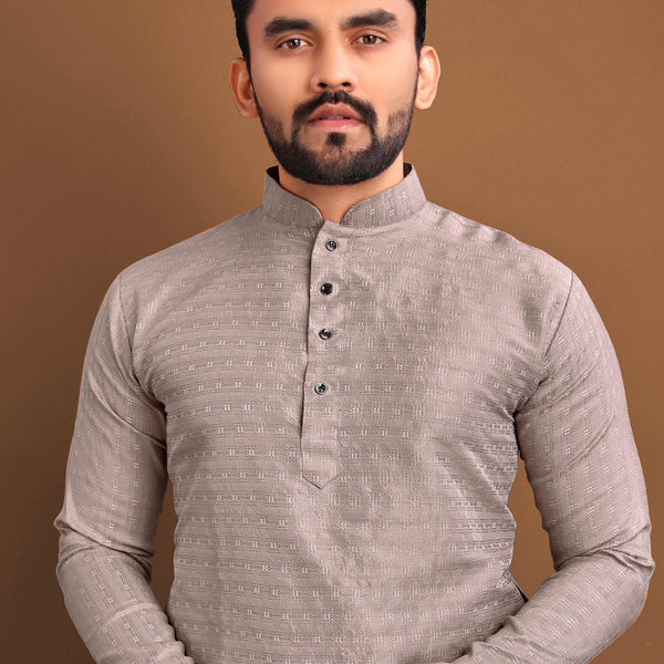 Prazu Fashion Beige Soft Jacquard With Self Buti Kurta