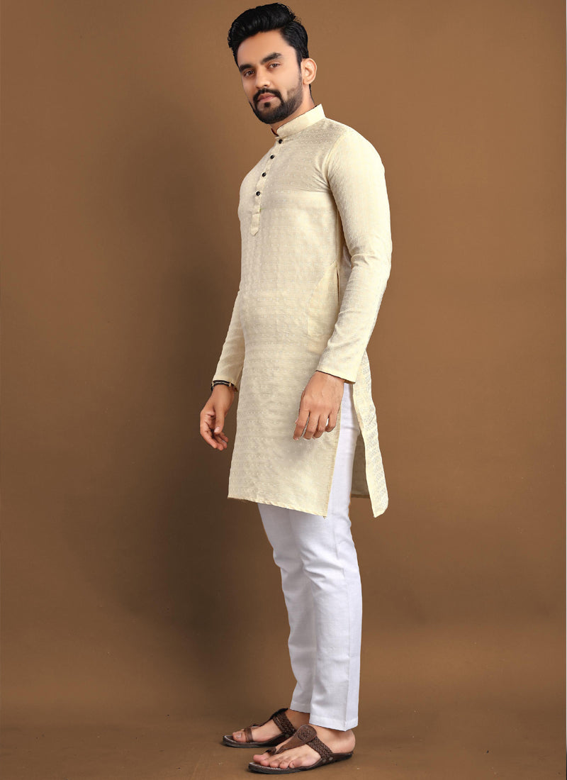 Prazu Fashion Cream Soft Jacquard With Self Buti Kurta