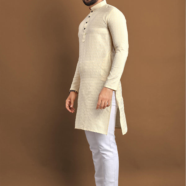 Prazu Fashion Cream Soft Jacquard With Self Buti Kurta