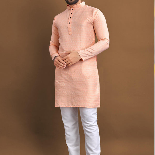 Prazu Fashion Light Peach Soft Jacquard With Self Buti Kurta