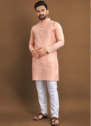 Prazu Fashion Light Peach Soft Jacquard With Self Buti Kurta