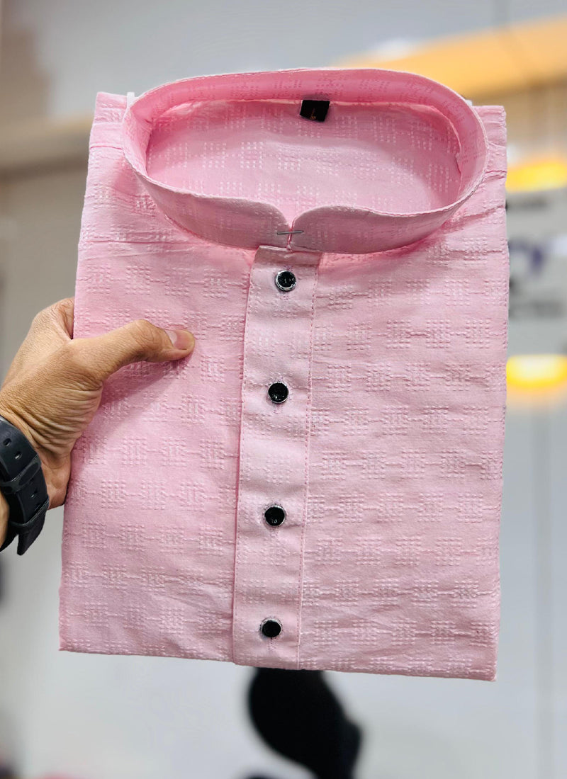 Prazu Fashion Light Pink Soft Jacquard With Self Buti Kurta