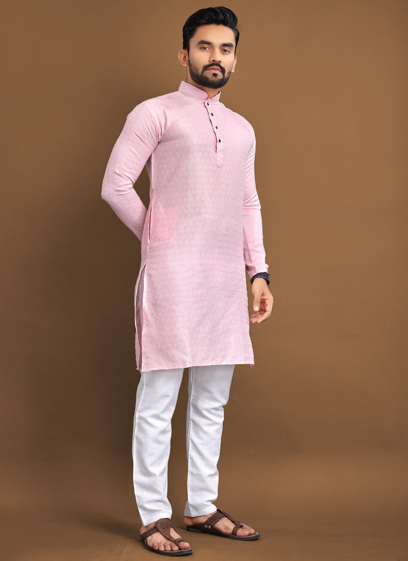 Prazu Fashion Light Pink Soft Jacquard With Self Buti Kurta