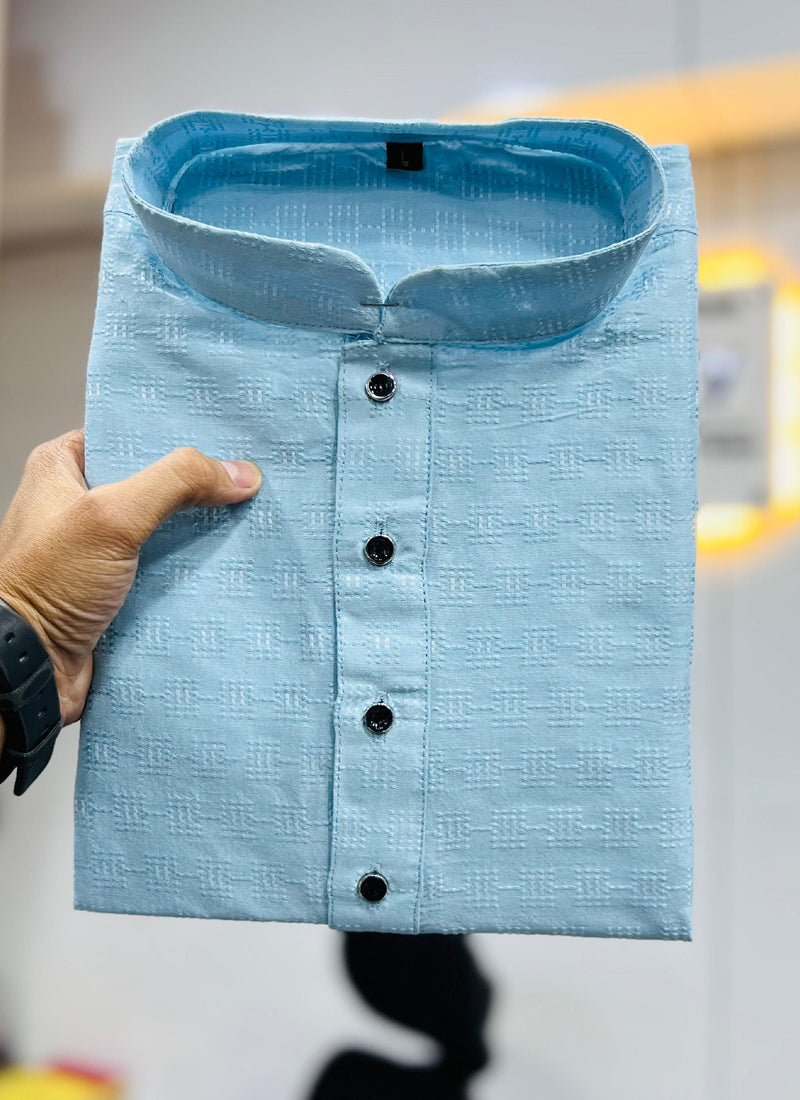 Prazu Fashion Sky Blue Soft Jacquard With Self Buti Kurta