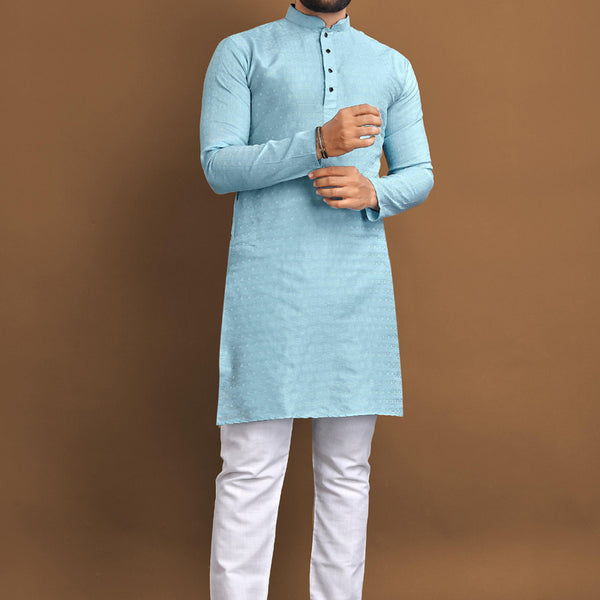 Prazu Fashion Sky Blue Soft Jacquard With Self Buti Kurta