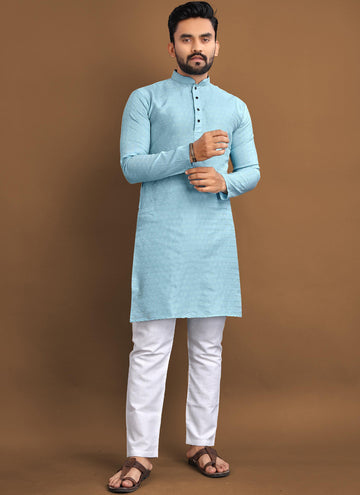 Prazu Fashion Sky Blue Soft Jacquard With Self Buti Kurta - Distacart