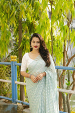 Thumbnail for Blue Poly Chiffon Ethnic Motifs Saree with Unstitched Blouse - Hiral Fashion - Distacart