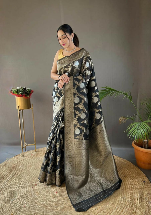 Preksha Creation Banarasi Soft Silk Women Black Saree - Distacart