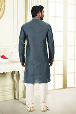Thumbnail for Raivat Ethnic Jacquard Banarasi Silk Thread Work Kurta Pajama In Grey Colour - Distacart