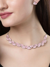 Thumbnail for NVR Women's Pink Artificial Stones Studded Handcrafted Jewellery Set - Distacart
