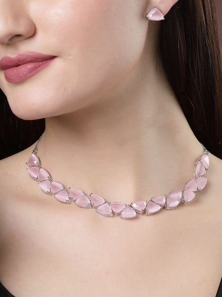 NVR Women's Pink Artificial Stones Studded Handcrafted Jewellery Set - Distacart