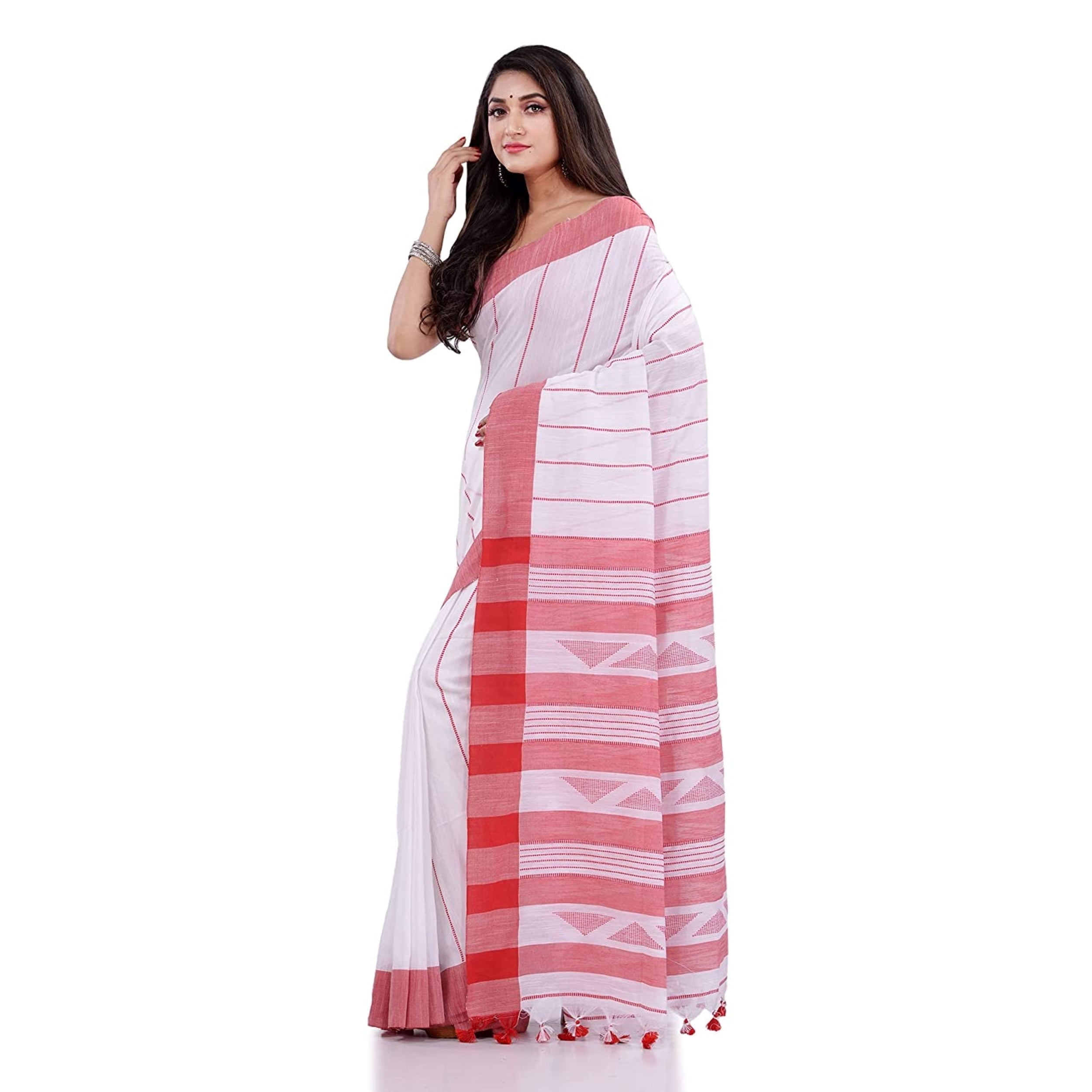 Piyari Fashion Handloom White Cotton Saree