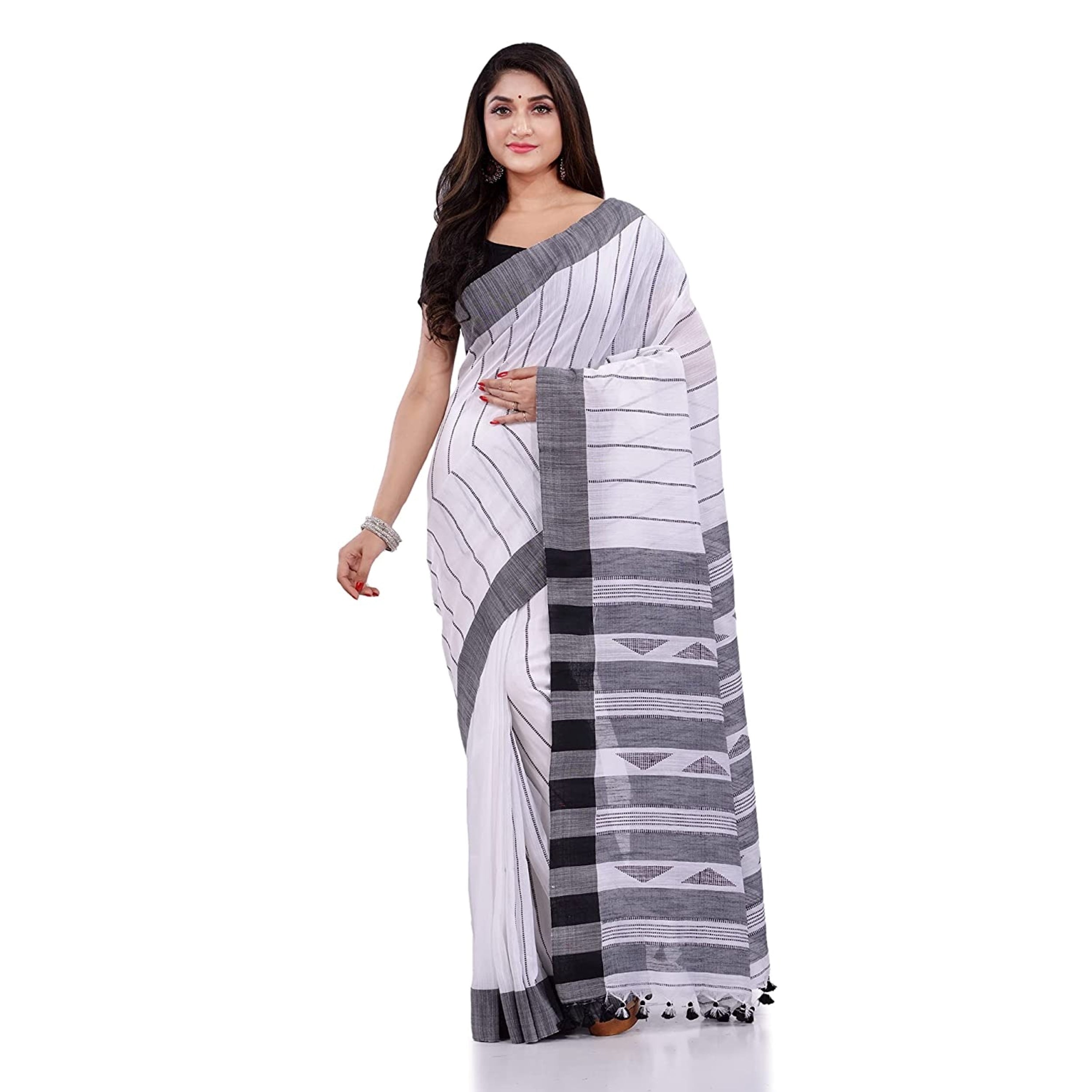 Piyari Fashion Handloom White Cotton Saree