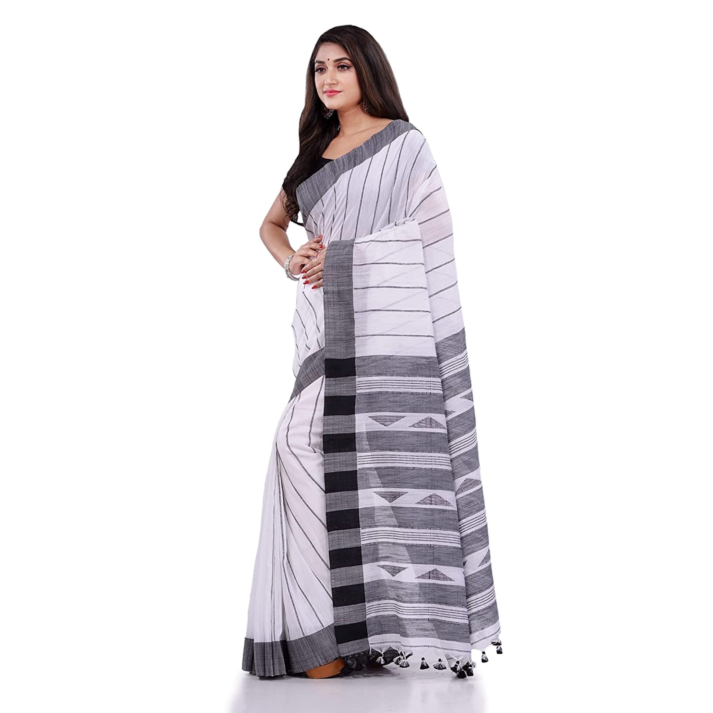 Piyari Fashion Handloom White Cotton Saree