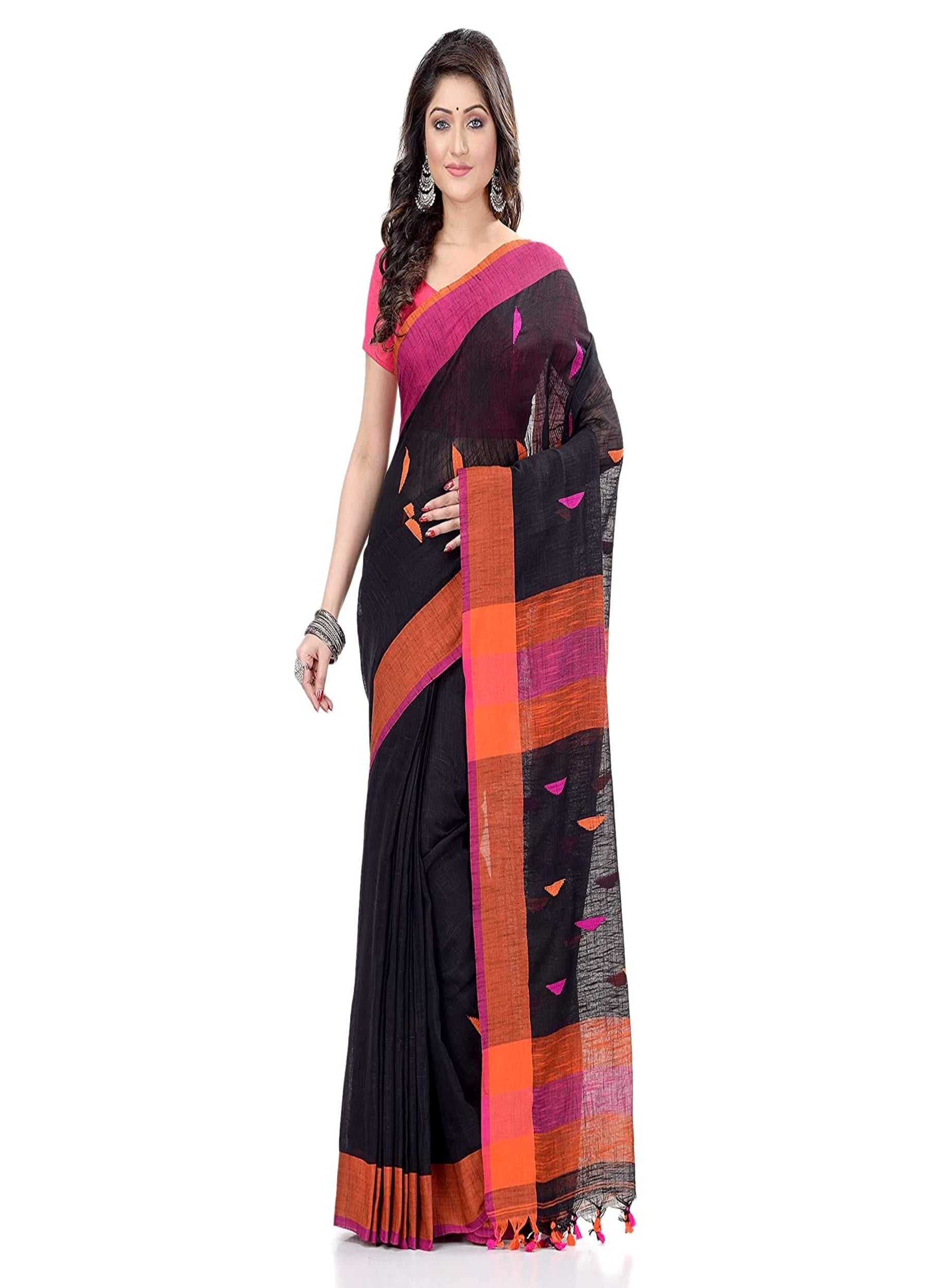 Piyari Fashion Handloom Black Cotton Saree