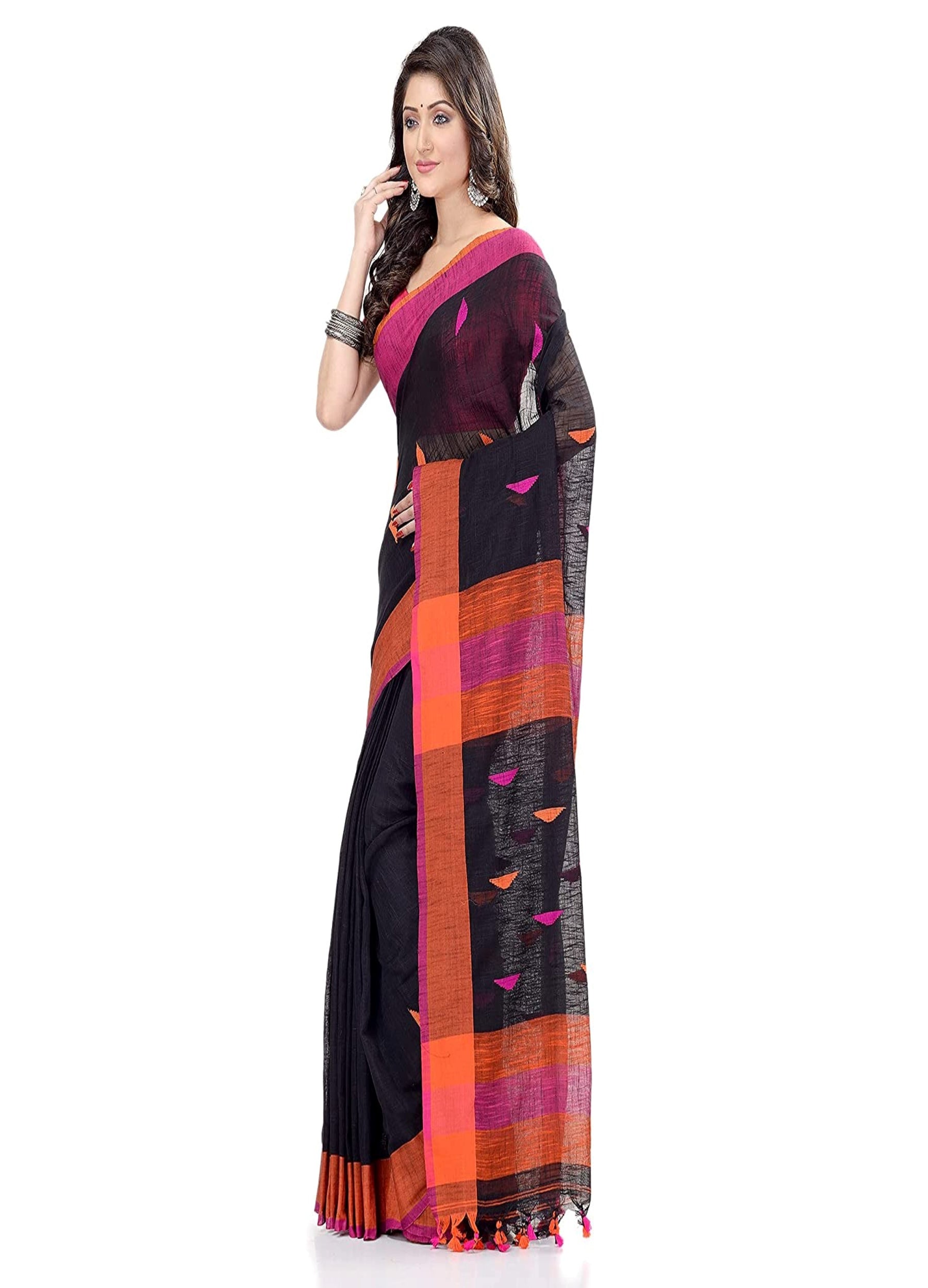 Piyari Fashion Handloom Black Cotton Saree
