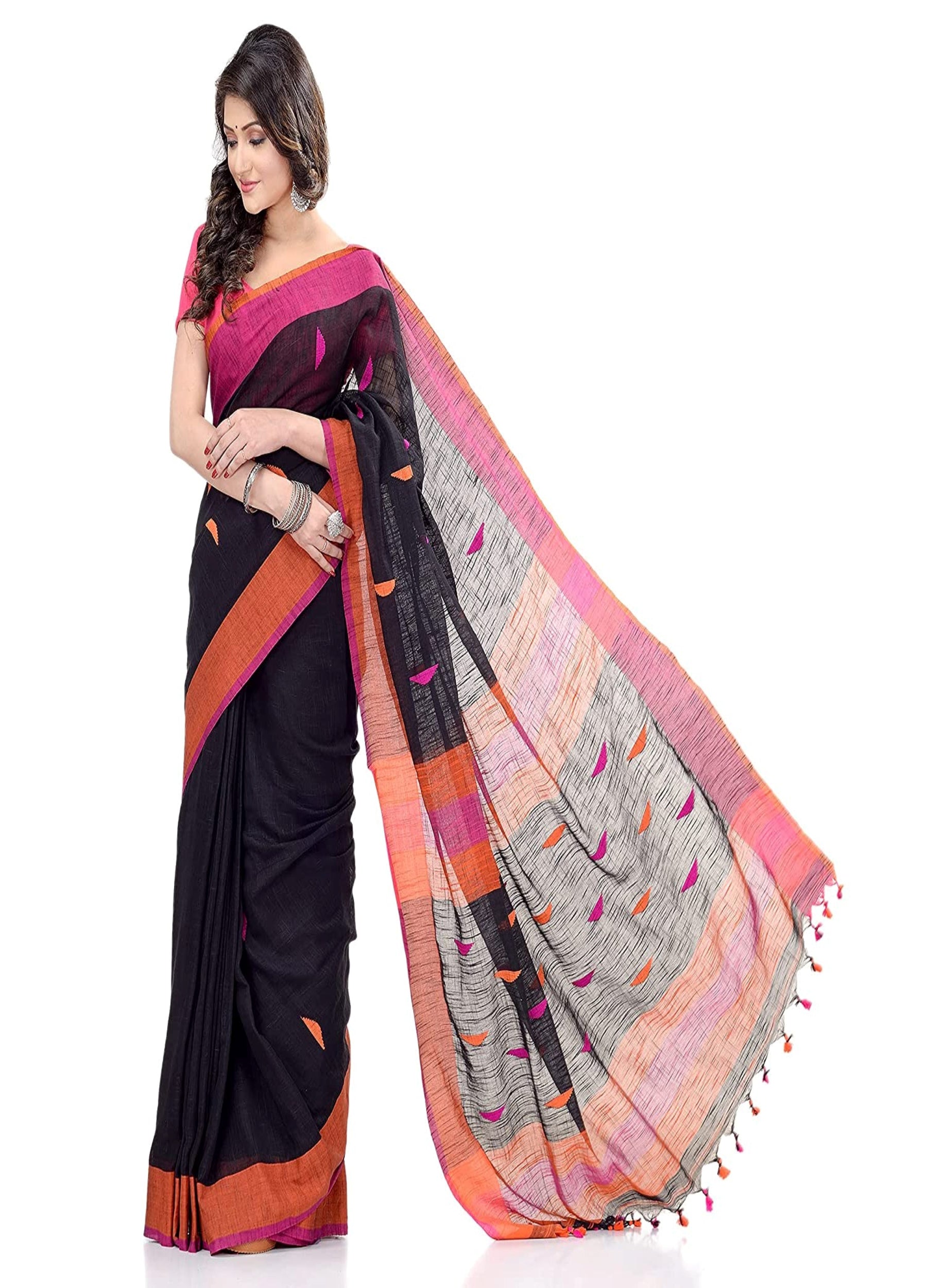 Piyari Fashion Handloom Black Cotton Saree