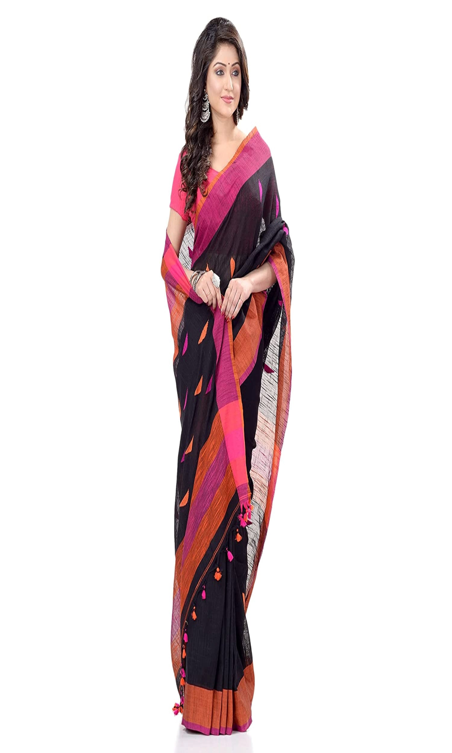 Piyari Fashion Handloom Black Cotton Saree