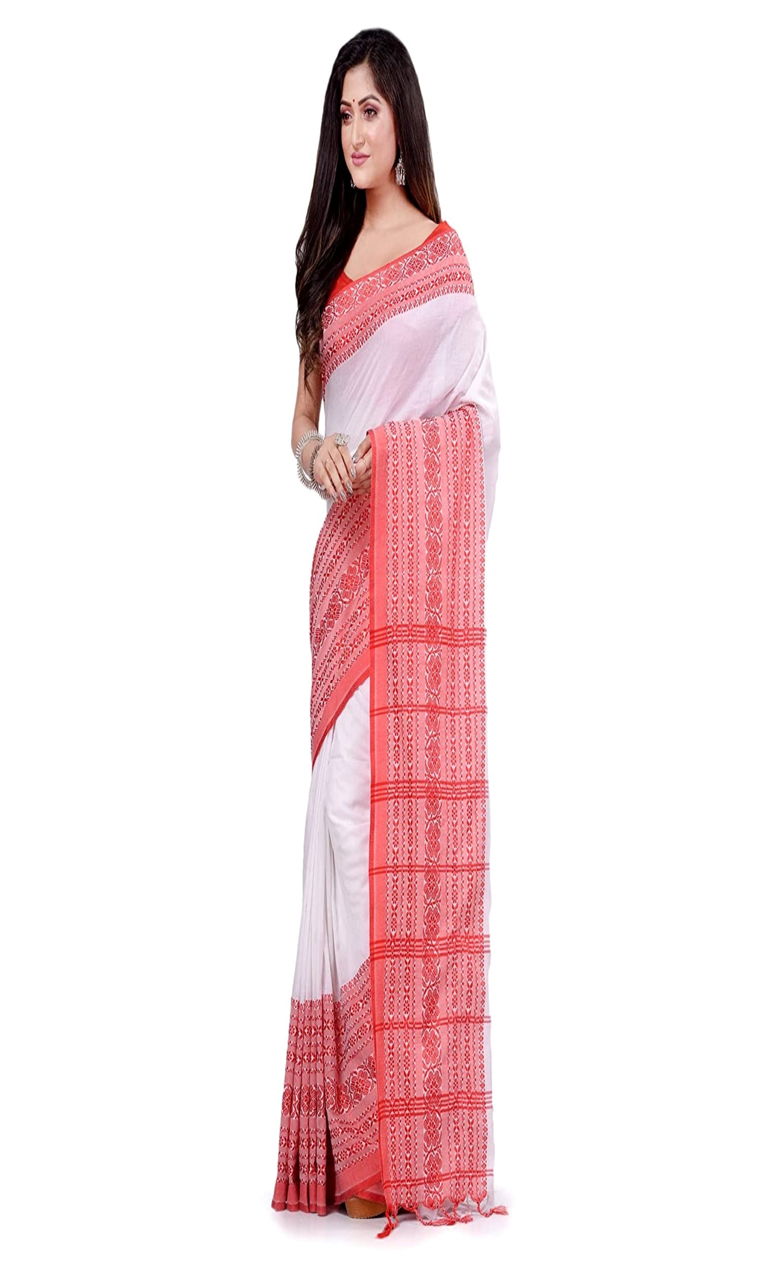 Piyari Fashion Handloom White Cotton Begampuri Saree