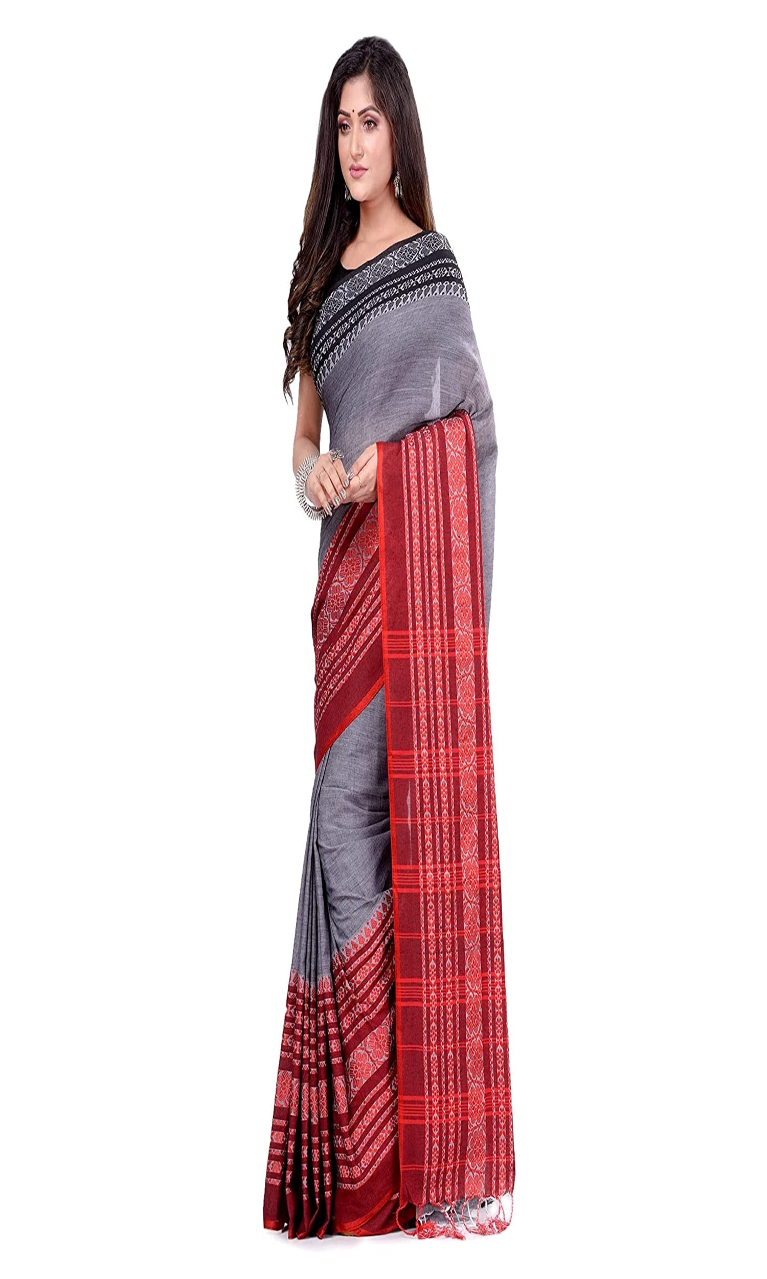 Piyari Fashion Handloom Grey Cotton Begampuri Saree