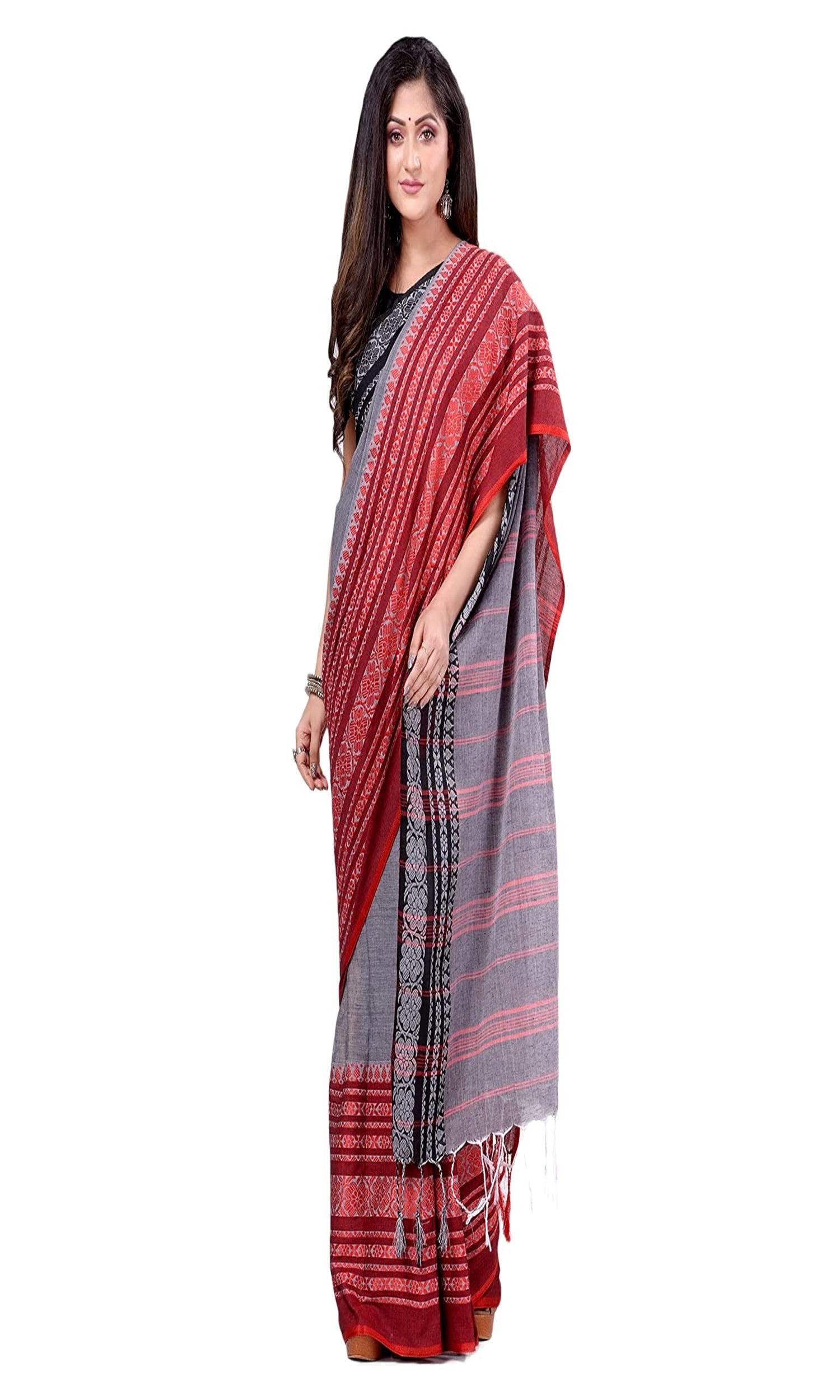 Piyari Fashion Handloom Grey Cotton Begampuri Saree