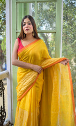 Thumbnail for Piyari Fashion Yellow Handloom Tissue Saree