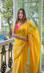 Thumbnail for Piyari Fashion Yellow Handloom Tissue Saree