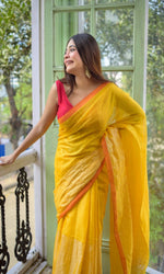 Thumbnail for Piyari Fashion Yellow Handloom Tissue Saree