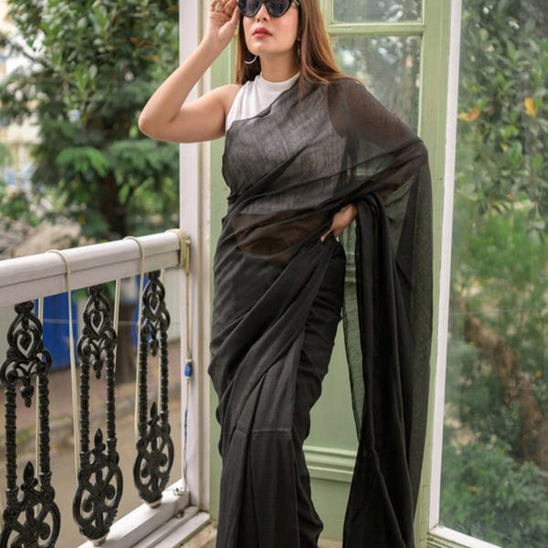 Piyari Fashion Handloom Black Cotton Saree