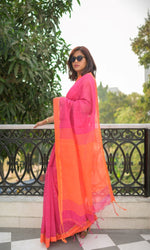 Thumbnail for Piyari Fashion Handloom Cotton Blend Rani Pink Sequin Saree
