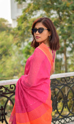 Thumbnail for Piyari Fashion Handloom Cotton Blend Rani Pink Sequin Saree