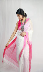 Thumbnail for Piyari Fashion Handloom Cotton Blend White Sequin Saree