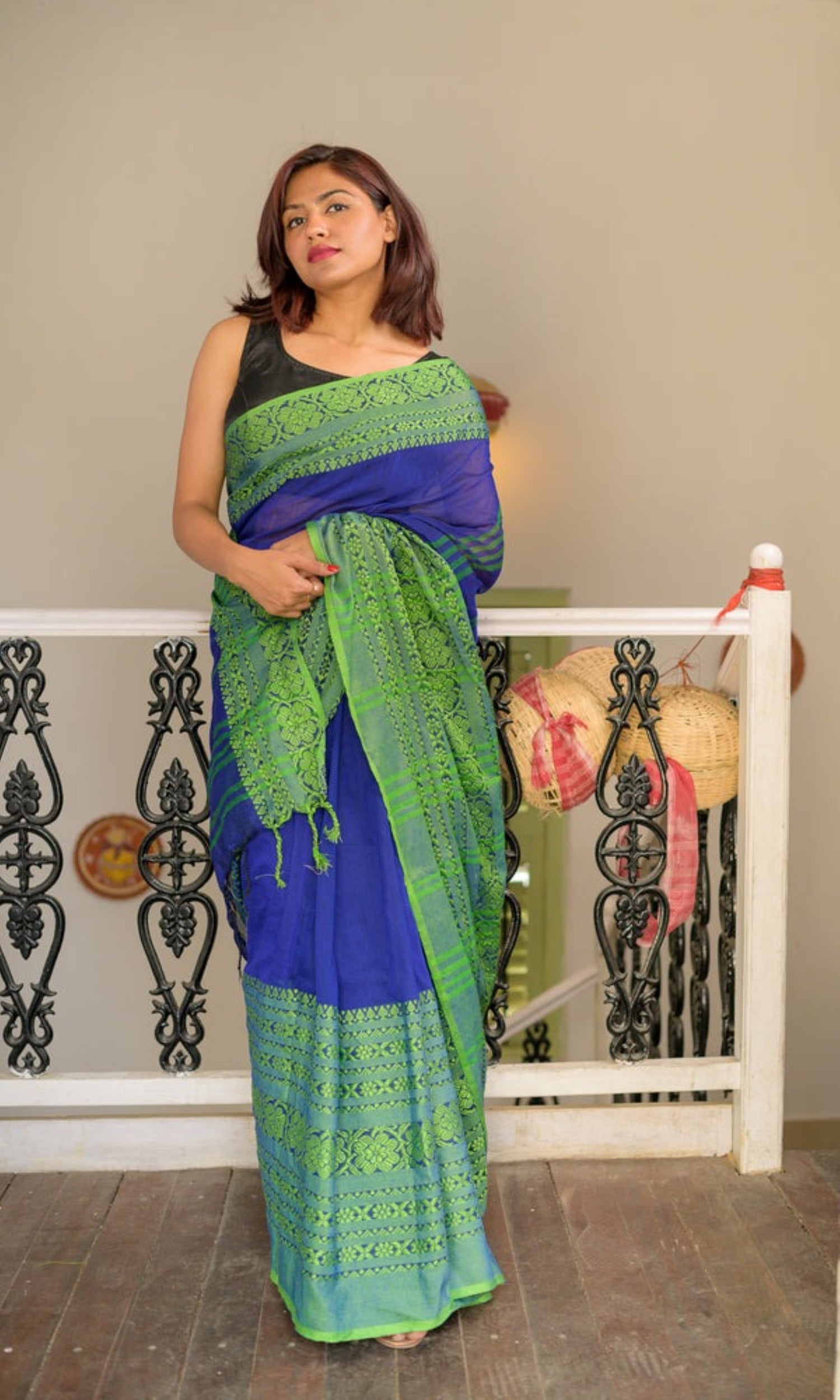 Piyari Fashion Handloom Blue Cotton Begampuri Saree