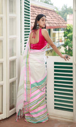 Thumbnail for Piyari Fashion Handloom White Cotton Begampuri Saree