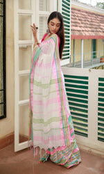 Thumbnail for Piyari Fashion Handloom White Cotton Begampuri Saree