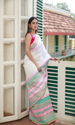 Thumbnail for Piyari Fashion Handloom White Cotton Begampuri Saree