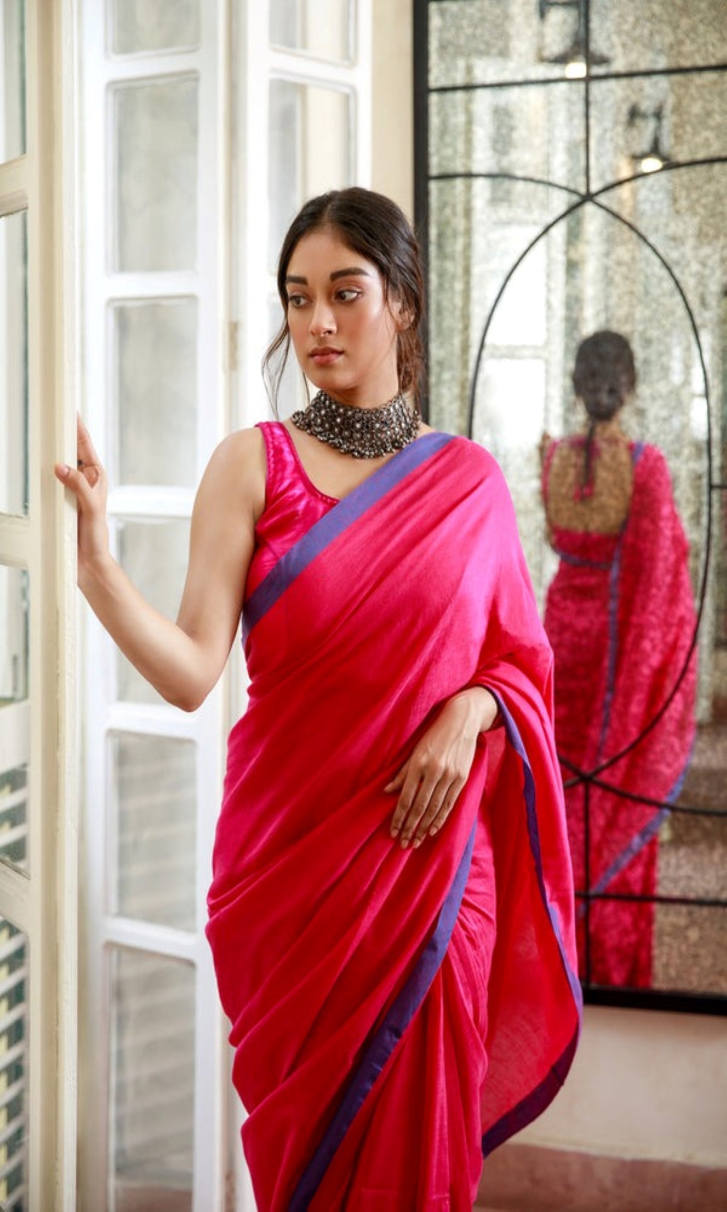 Piyari Fashion Handloom Rani Pink Cotton Saree
