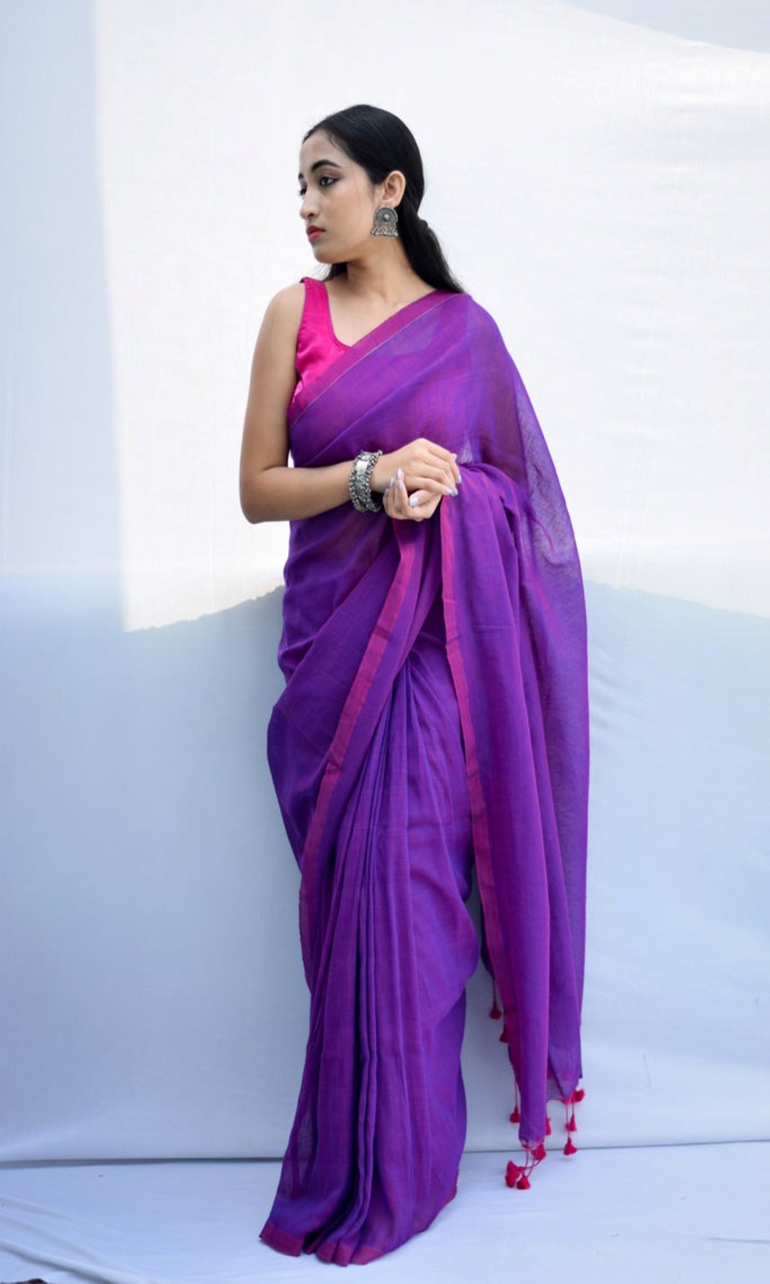 Piyari Fashion Handloom Purple Cotton Saree