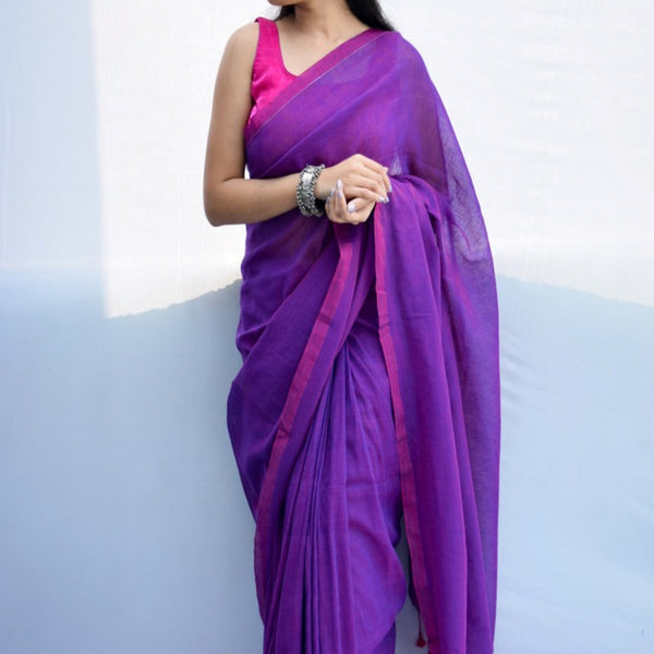 Piyari Fashion Handloom Purple Cotton Saree