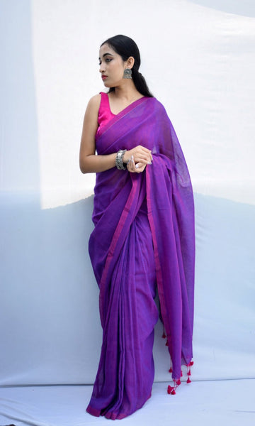 Piyari Fashion Handloom Purple Cotton Saree - Distacart