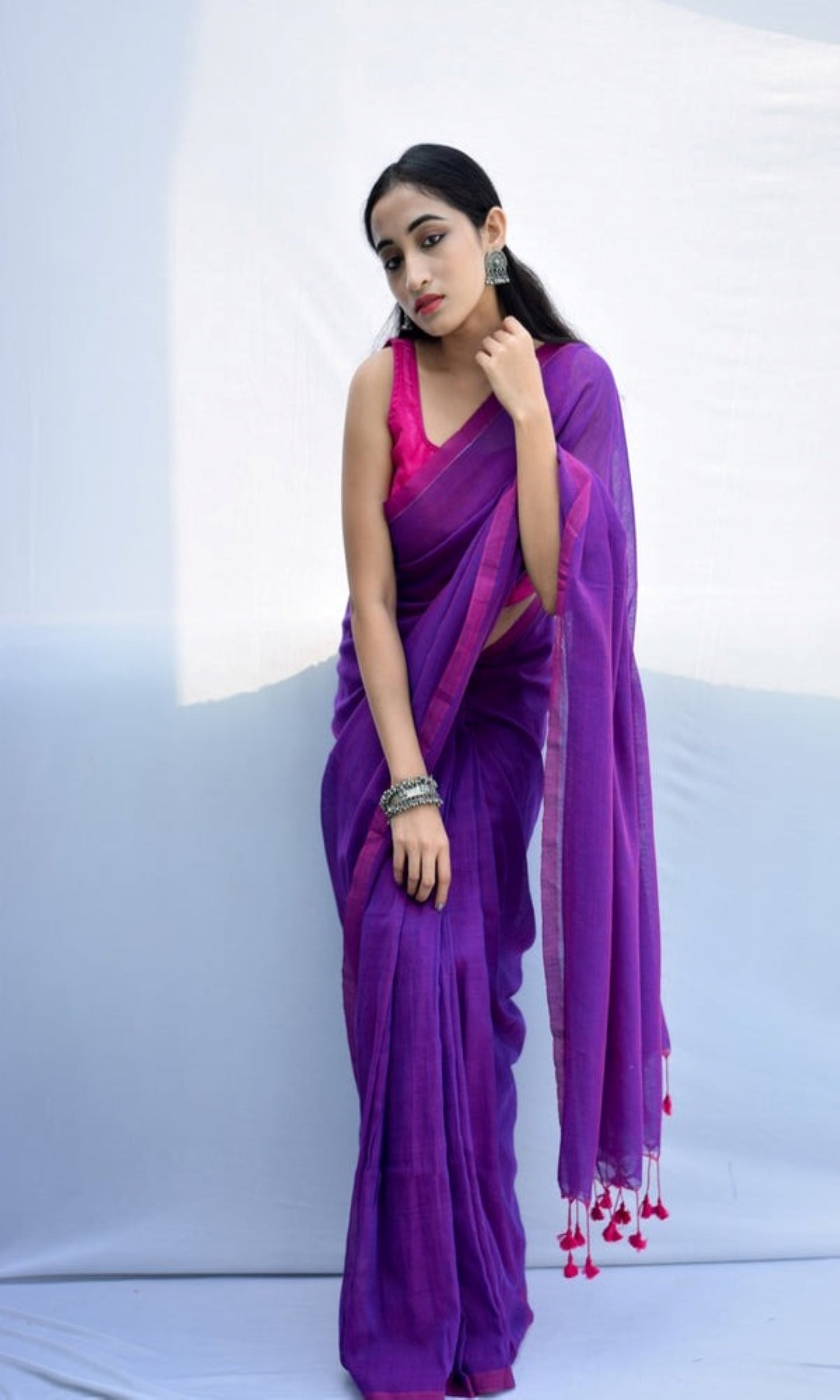 Piyari Fashion Handloom Purple Cotton Saree
