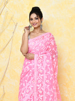 Thumbnail for Piyari Fashion Women's Pink Cotton Silk Jamdani Saree