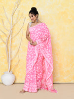 Thumbnail for Piyari Fashion Women's Pink Cotton Silk Jamdani Saree