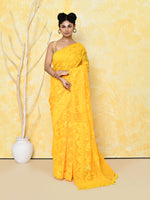 Thumbnail for Piyari Fashion Women's Yellow Cotton Silk Jamdani Saree