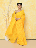 Thumbnail for Piyari Fashion Women's Yellow Cotton Silk Jamdani Saree