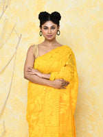 Thumbnail for Piyari Fashion Women's Yellow Cotton Silk Jamdani Saree