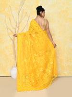 Thumbnail for Piyari Fashion Women's Yellow Cotton Silk Jamdani Saree