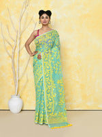 Thumbnail for Piyari Fashion Women's Light Turquoise Cotton Silk Jamdani Saree